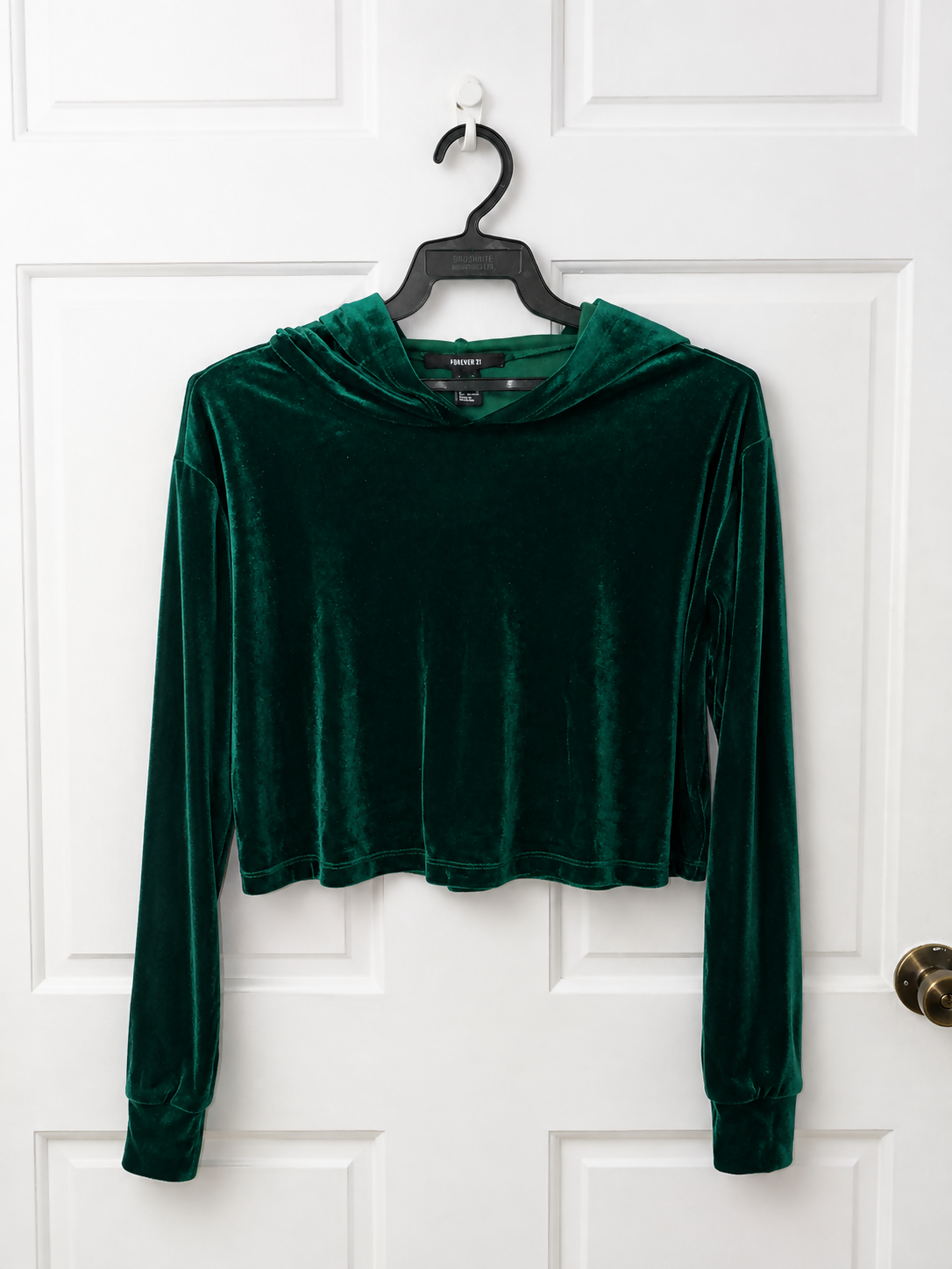 Forever 21 Velvet Green Cropped Hoodie