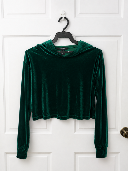 Forever 21 Velvet Green Cropped Hoodie