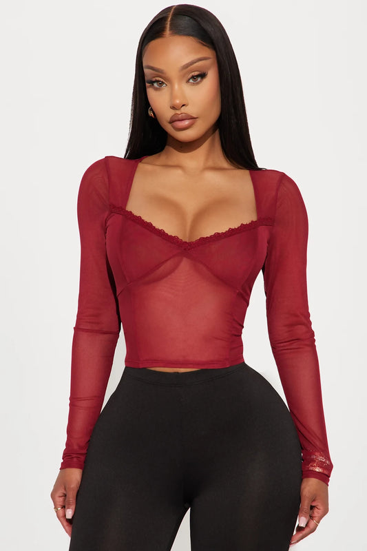 FashionNova Heather Mesh Long Sleeve Top