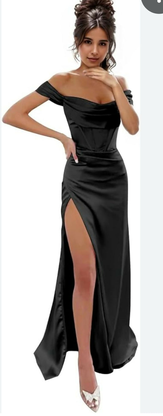 LaDavine Black Satin Corset dress