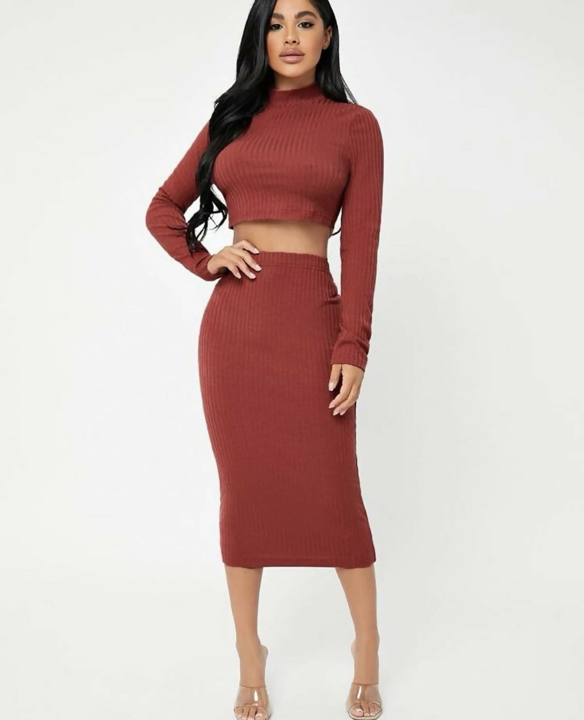 SHEIN Ribbed crop top and pencil skirt