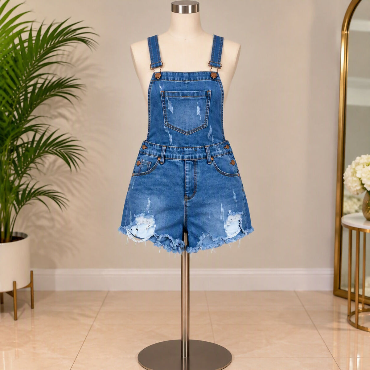 Denim short romper