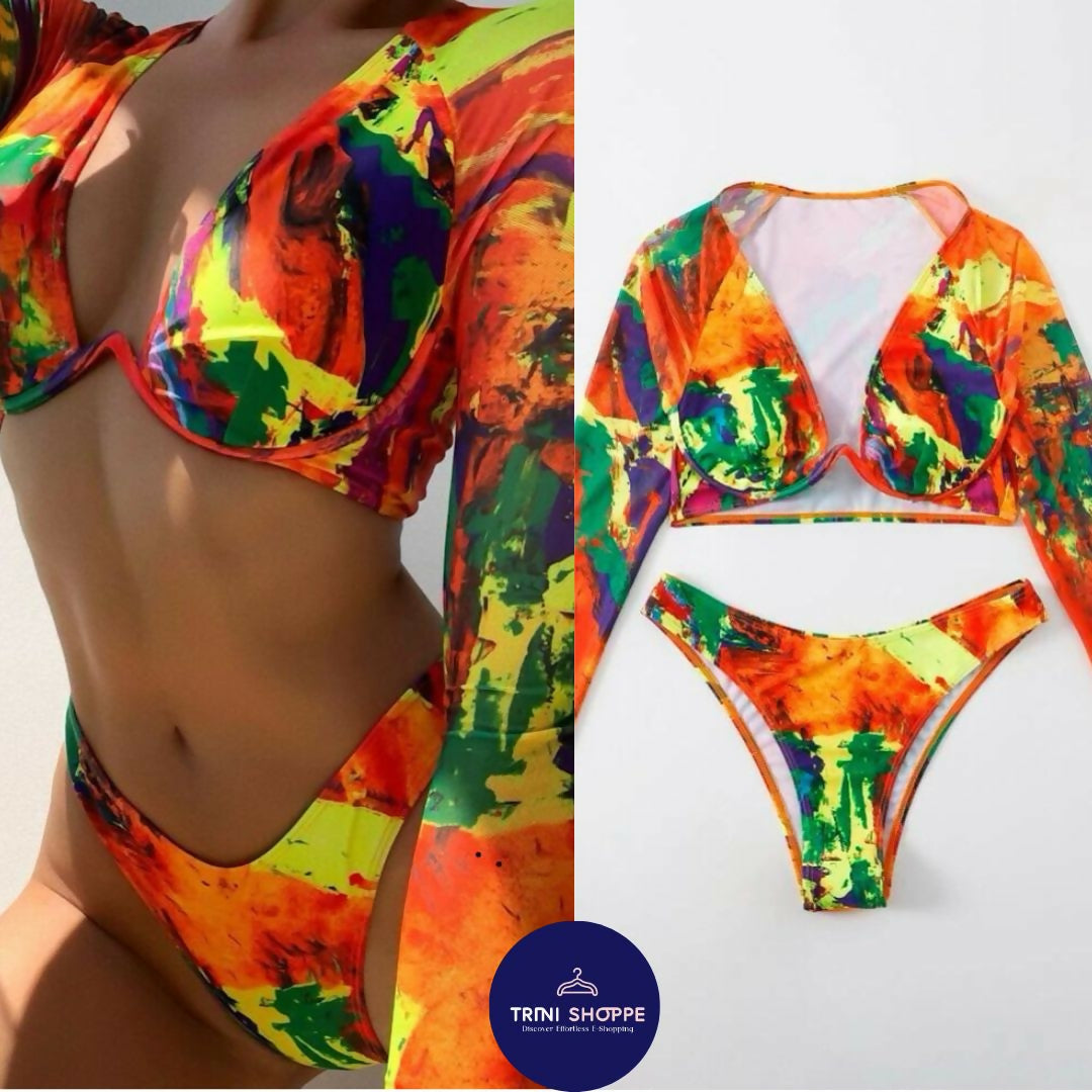 Abstract Longsleeve Bikini Set