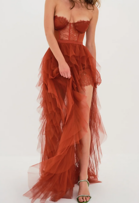 For Love and Lemons Bustier Dress in Rust