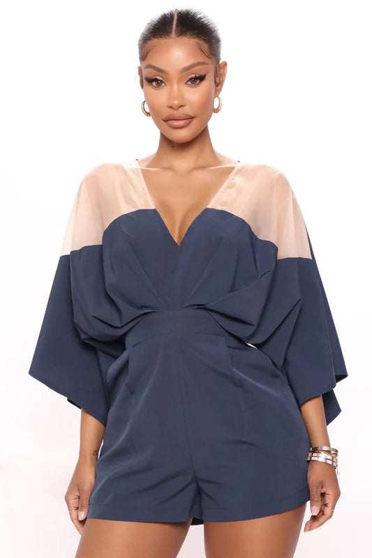 Pleated Detail Colorblock Romper
