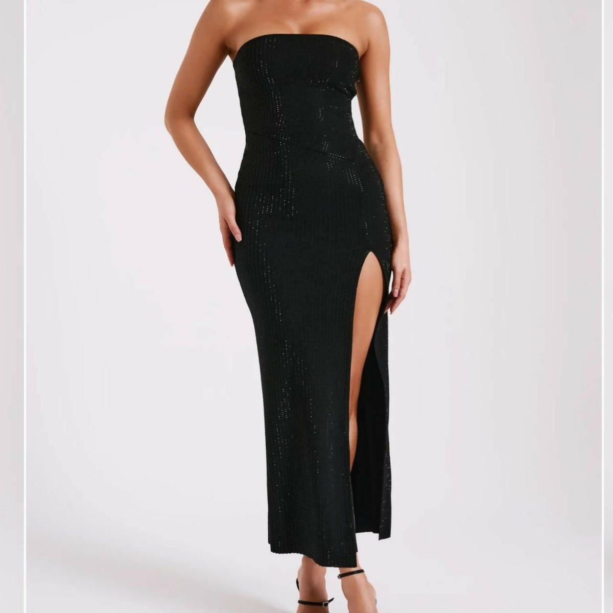 Meshki Jenny Strapless Diamante Midi Dress - Black