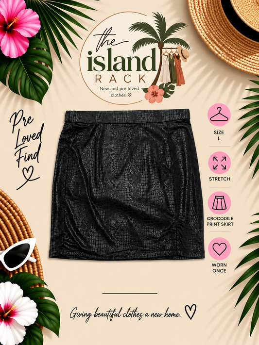 SHEIN SXY Black Crocodile Texture Faux Leather Mini Skirt