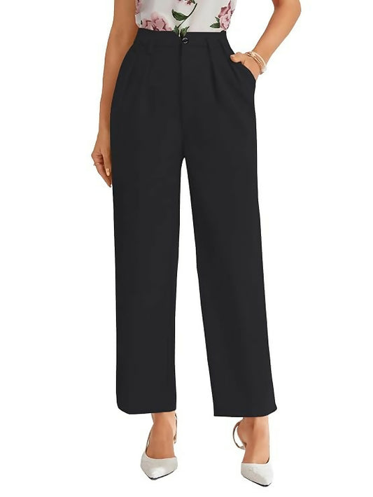 Women’s High Waist Pleated Straight Leg Trousers