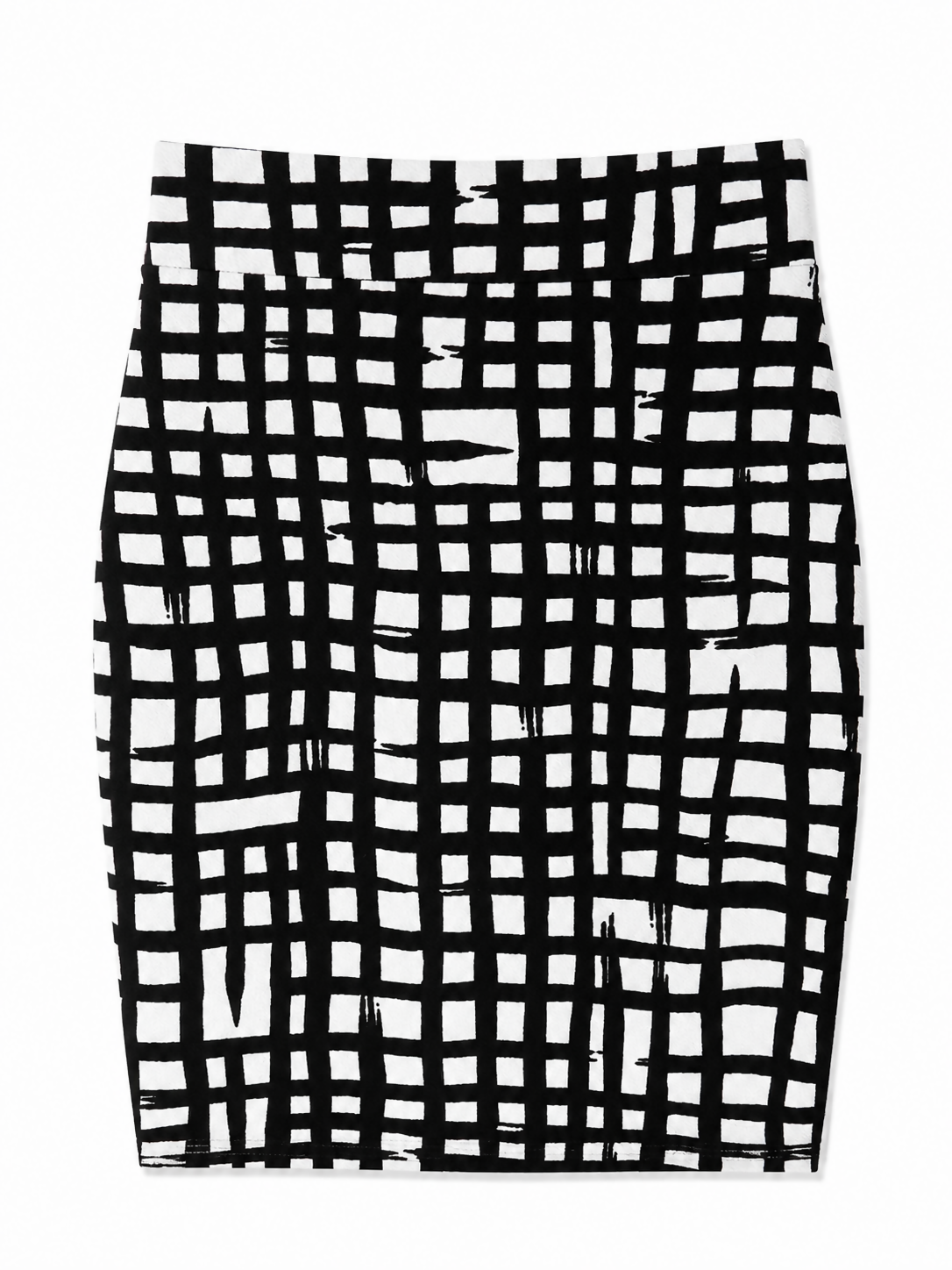Black and White Brushstroke Pencil Skirt