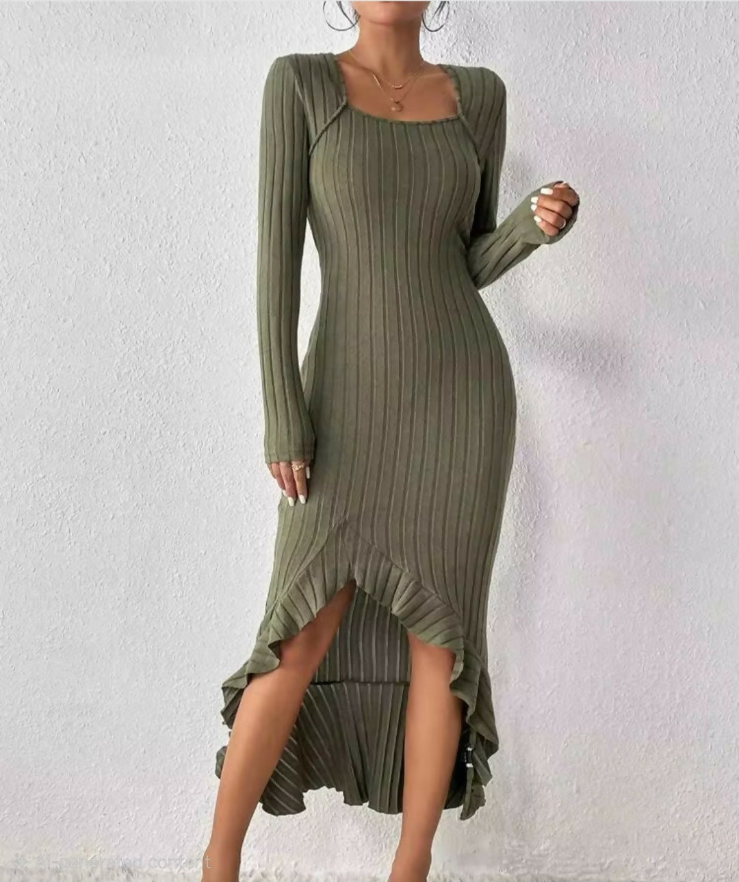 Ribbed Maxi Dress w/ Flair Detailing