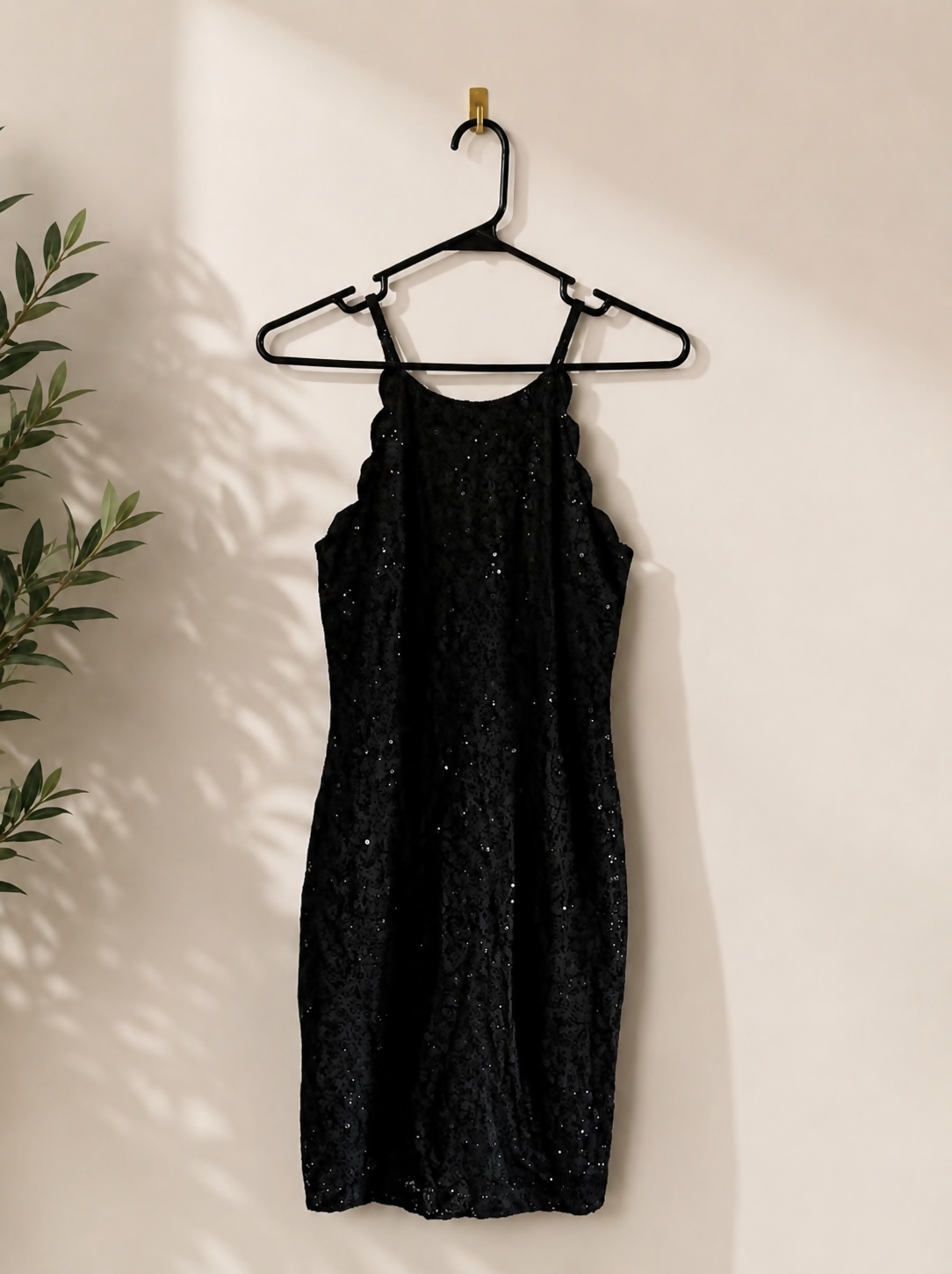 Black Sequin Spaghetti Strap Dress