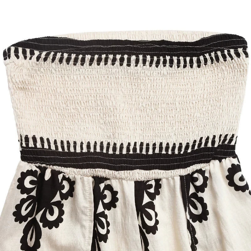 Boho Chic Smocked Bodice Tube Top Palazzo Romper