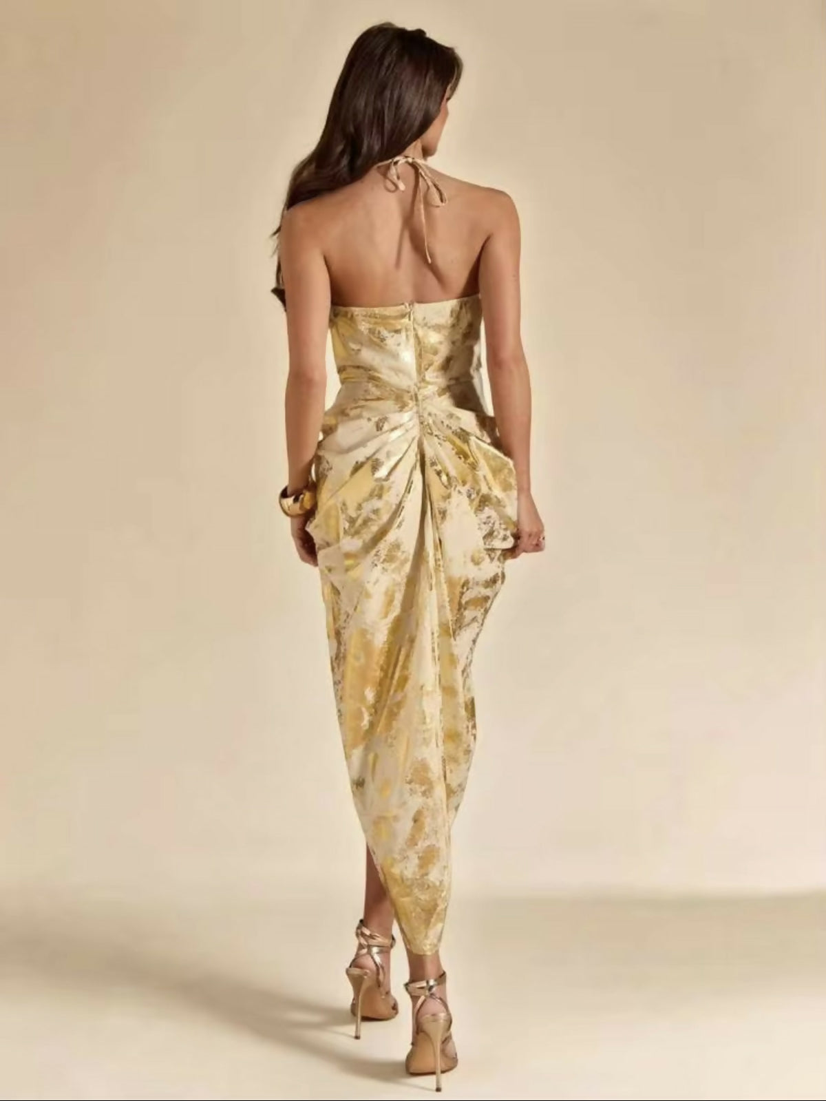 (NEW) Gold High Slit Dress