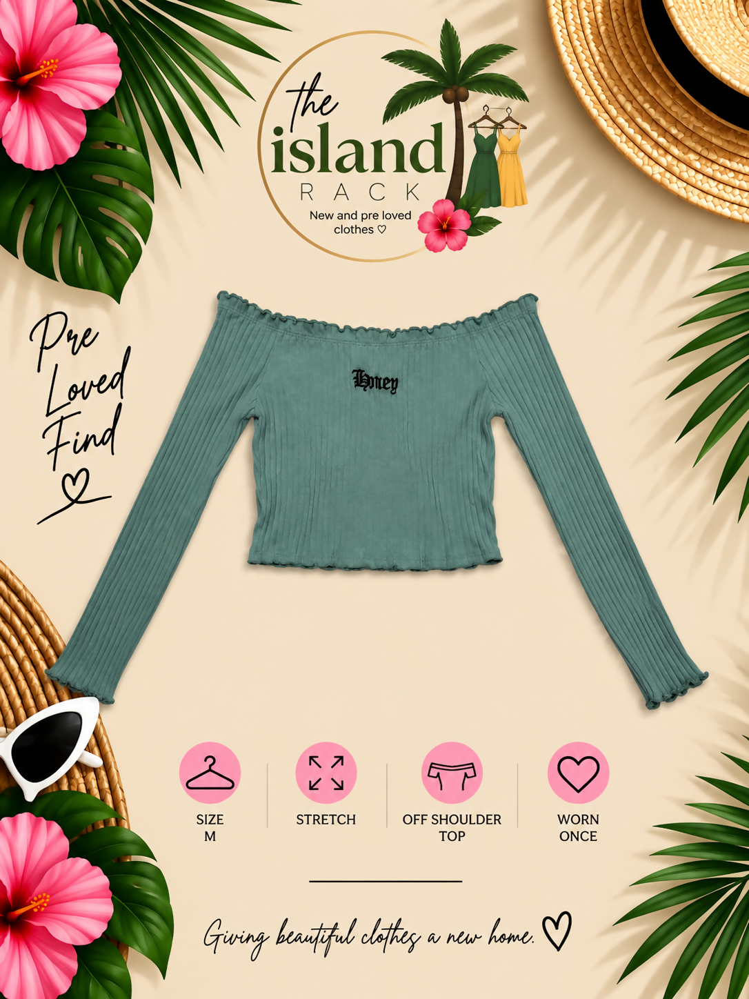 FashionNova Off-Shoulder Honey Graphic Crop Top