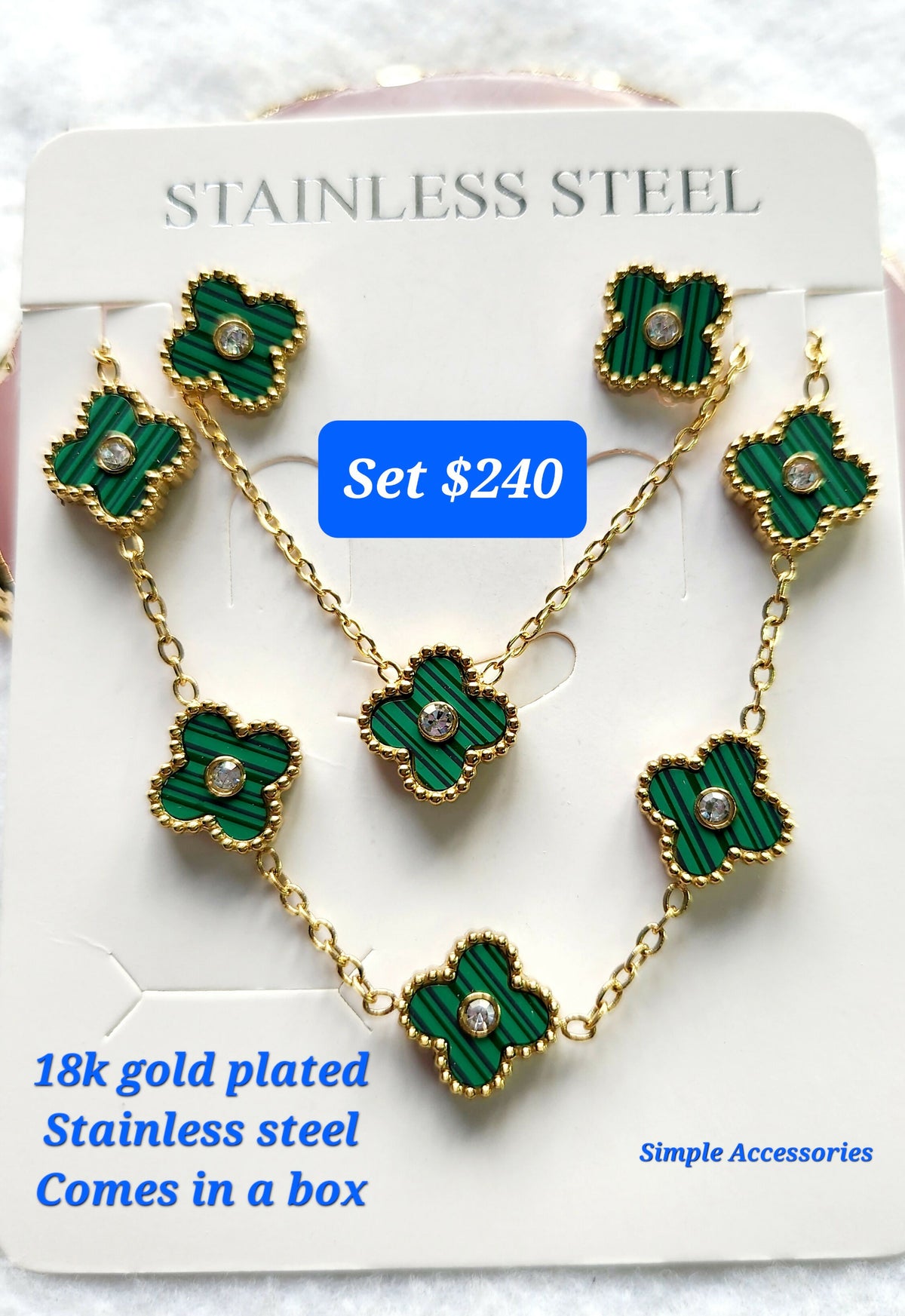 18k gold plated/ stainless steel Clover sets
