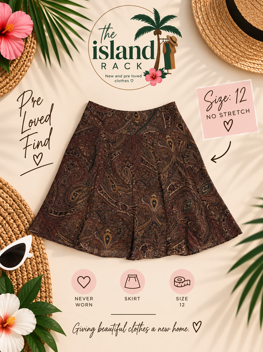 Brown Paisley Print A-Line Skirt