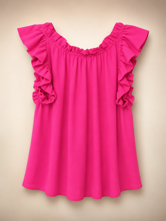 Fuchsia Ruffle-Trim Blouse