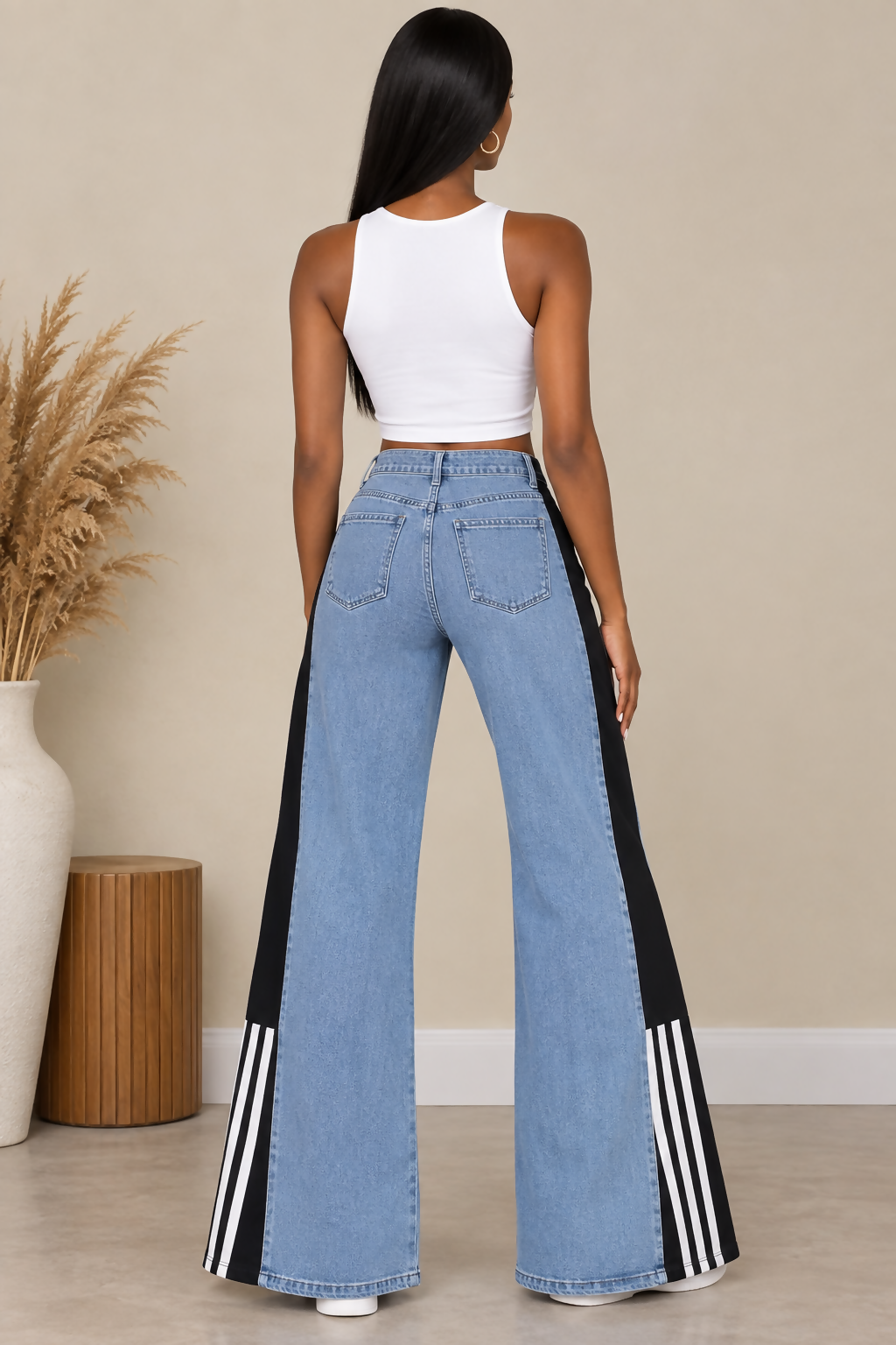 Baggy Stripped Cotton Infused Jeans