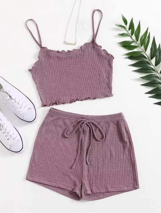 SHEIN EZwear Waffle Knit Cami Top & Shorts Set