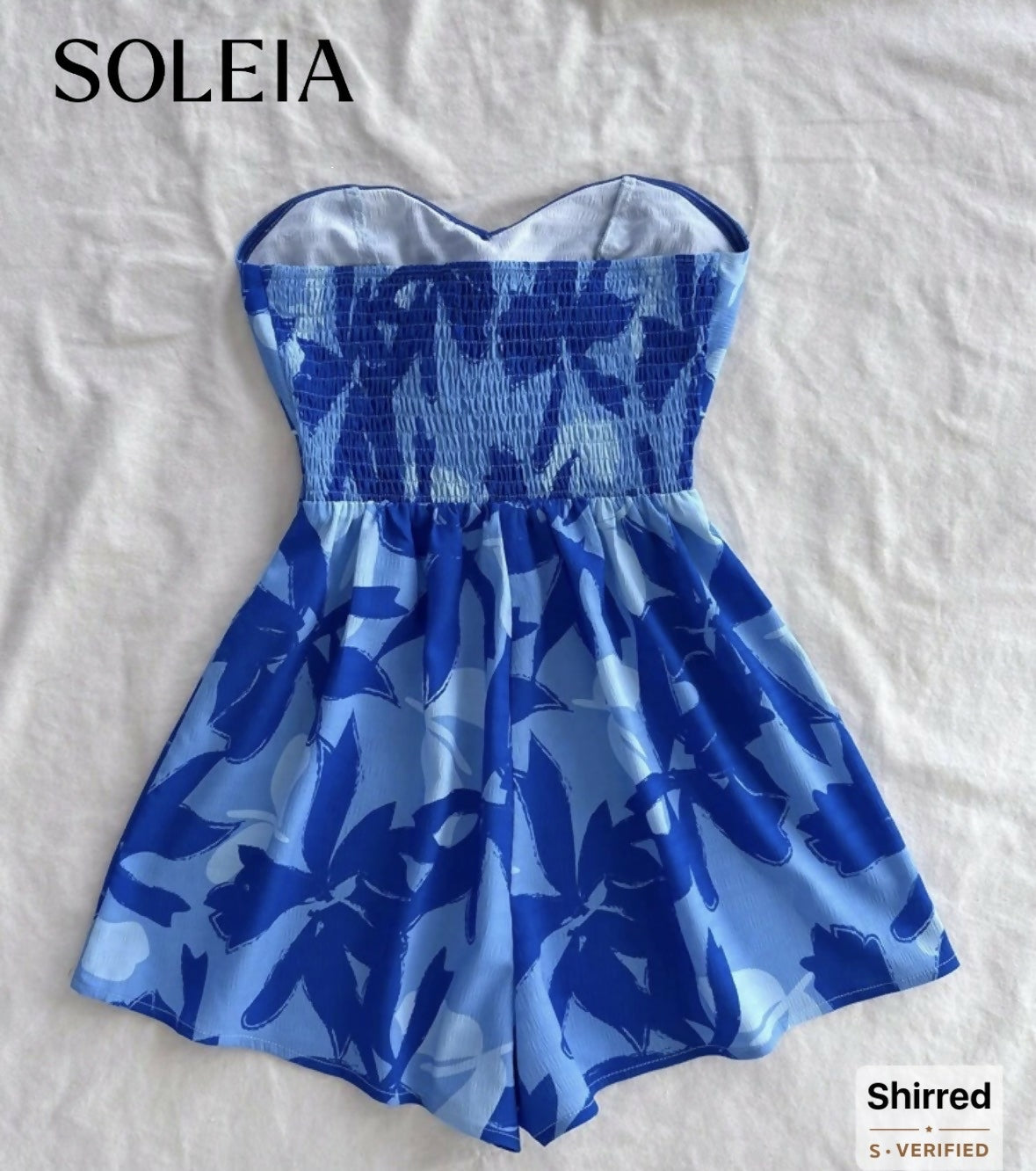 Soleia Women's Light Blue Floral Summer Boho Romper,Strapless Front Twist Backless Loose Fit