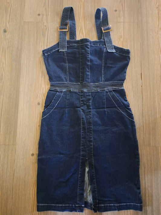 Pencil denim dress with front slit