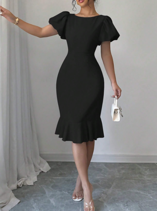 SHEIN Elenzga Solid Ruffle Hem Bodycon Dress