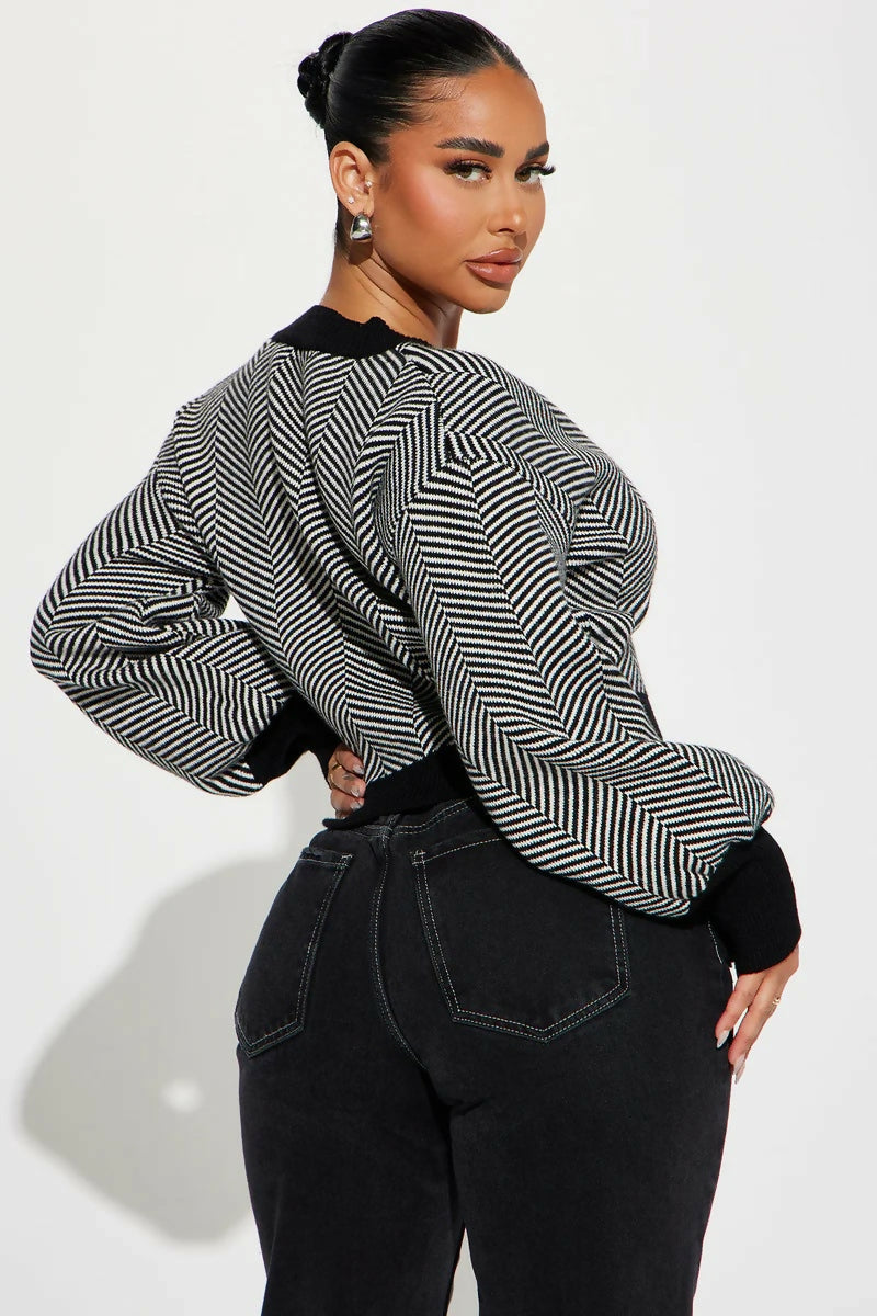 Fashion Nova Chevron Stripe Cropped Cardigan