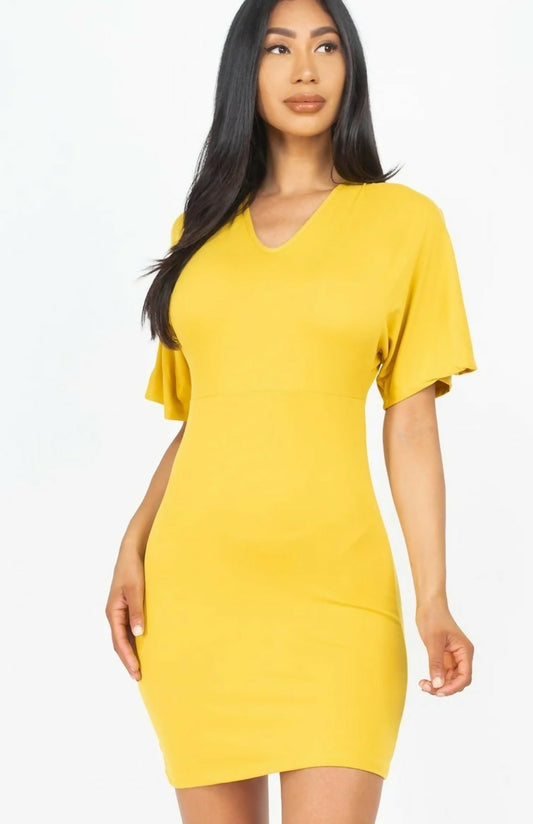 Yellow Casual Dolman Sleeve Dress