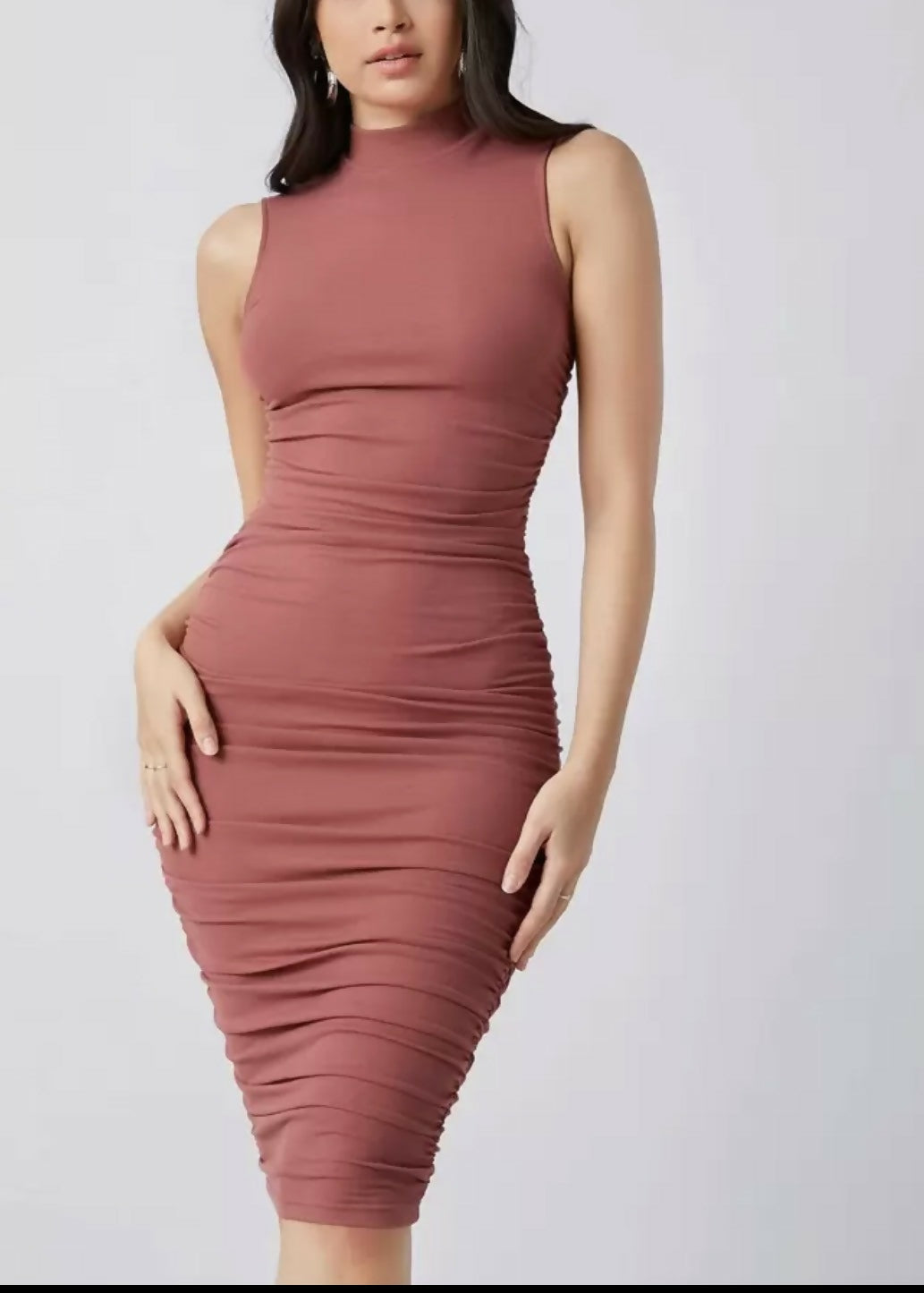 Silquee mock neck ruched solid dress