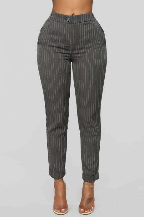 Fashionnova Pinstriped Grey Trousers