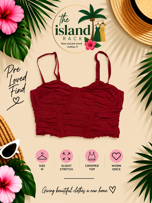 Fashion Nova Burgundy Ruched Corset Crop Top