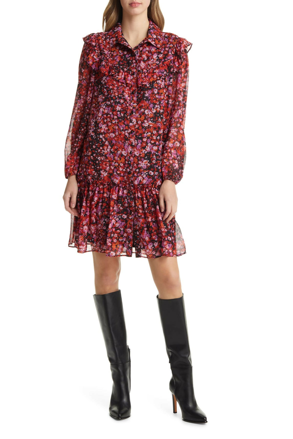 ADRIANNA PAPELL Floral Chiffon Dress
