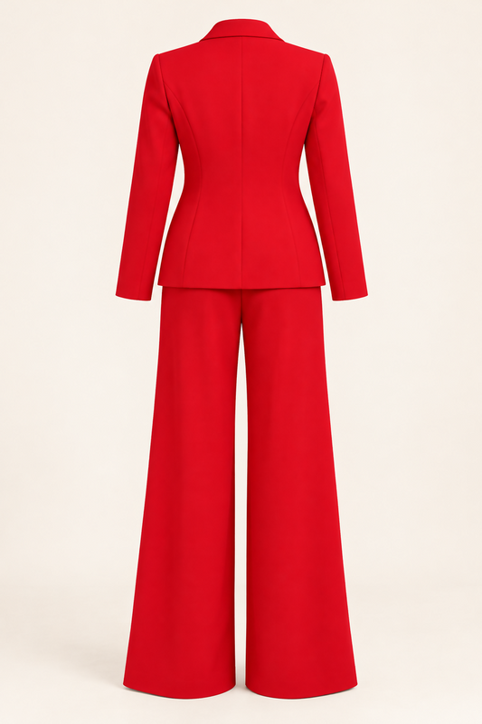 Red Tailored Blazer & Wide-Leg Trouser Set