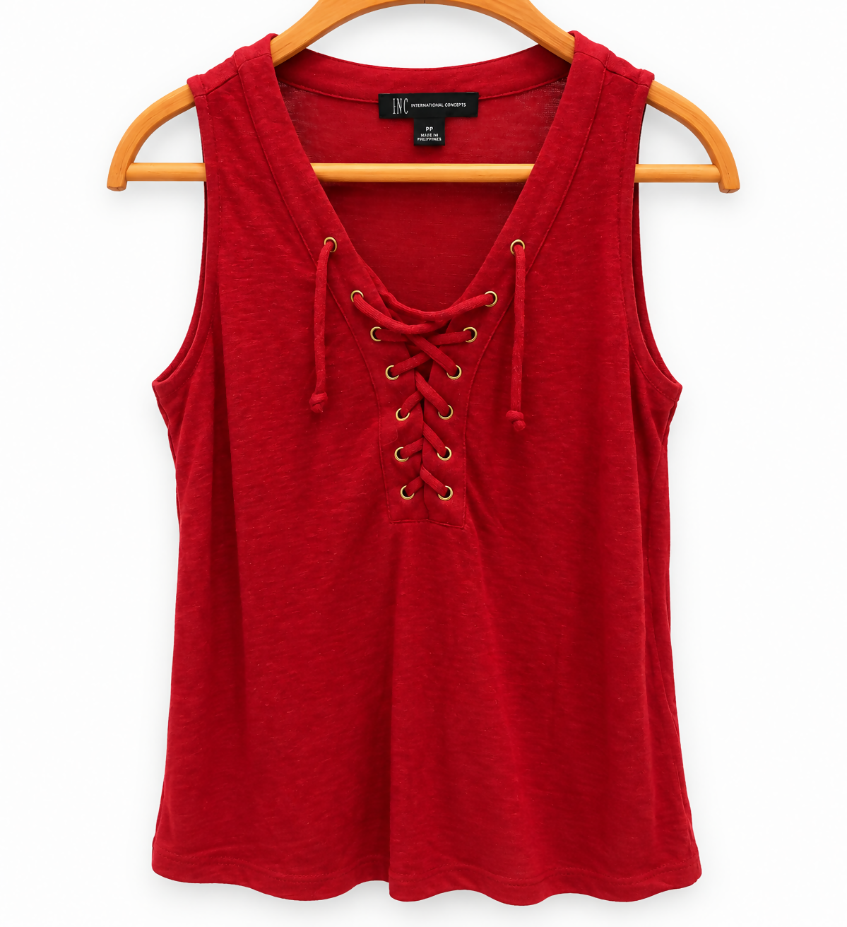 INC International Concepts Women’s Red Lace-Up Top – Size PP