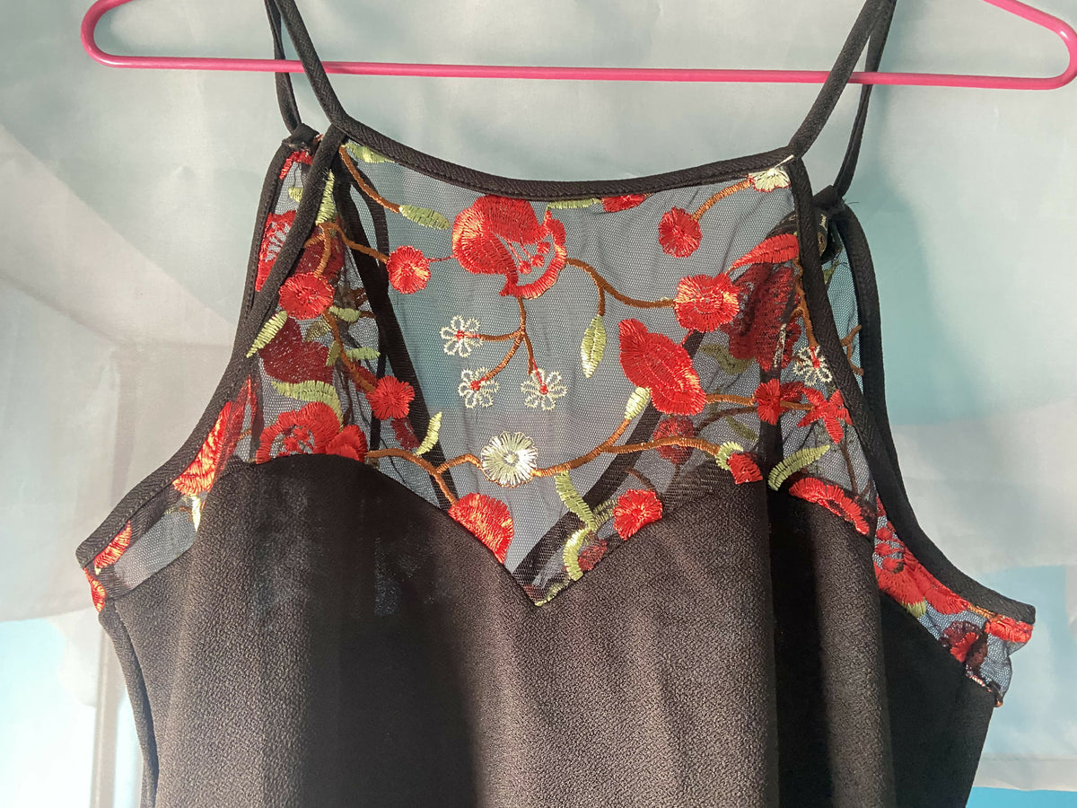 Black - Red Floral Date Night Blouse