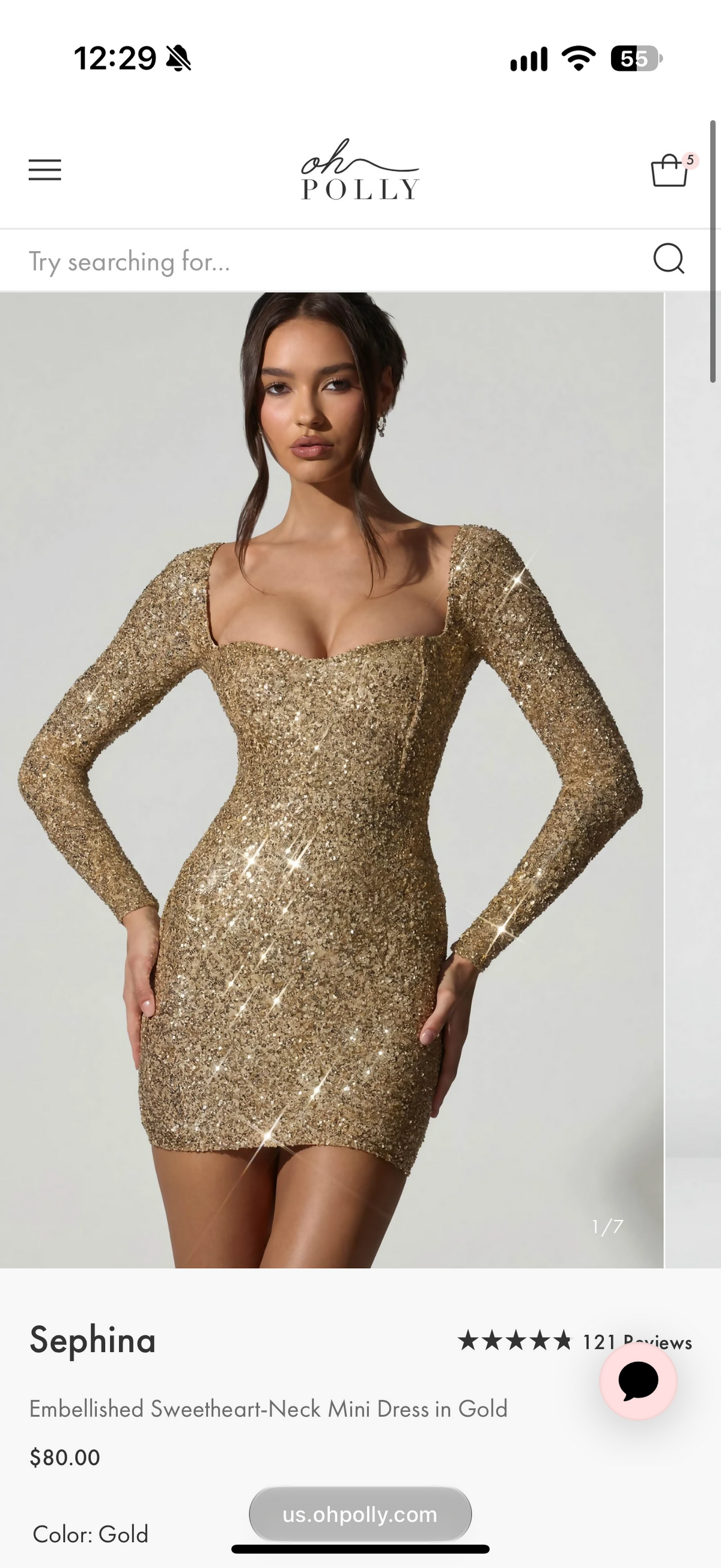 Oh Polly Embellished Sweetheart-Neck Mini Dress in Gold