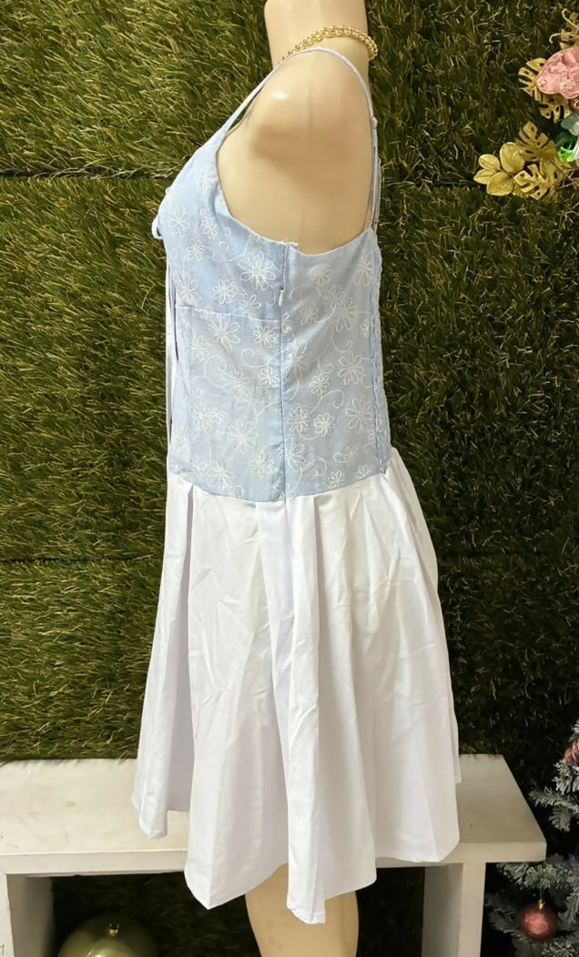 Blue and White Embroidered Dress
