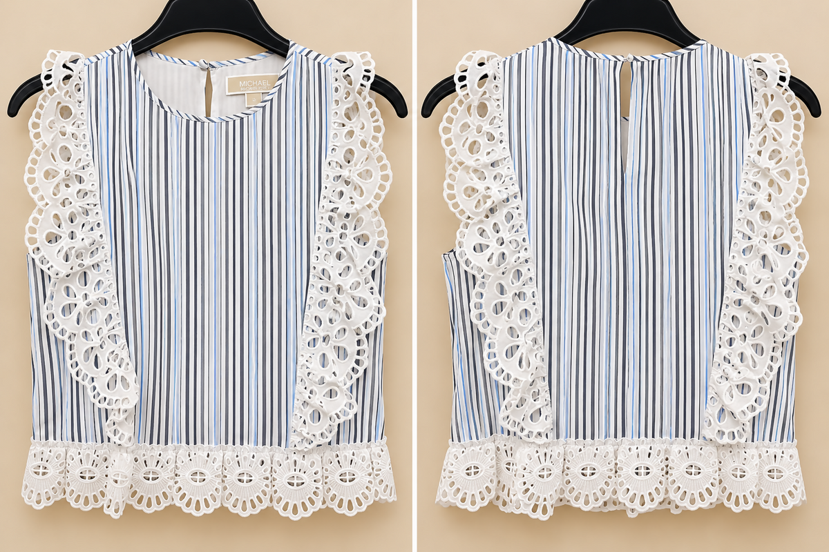 MICHAEL Michael Kors Striped Eyelet Lace Top – XXS