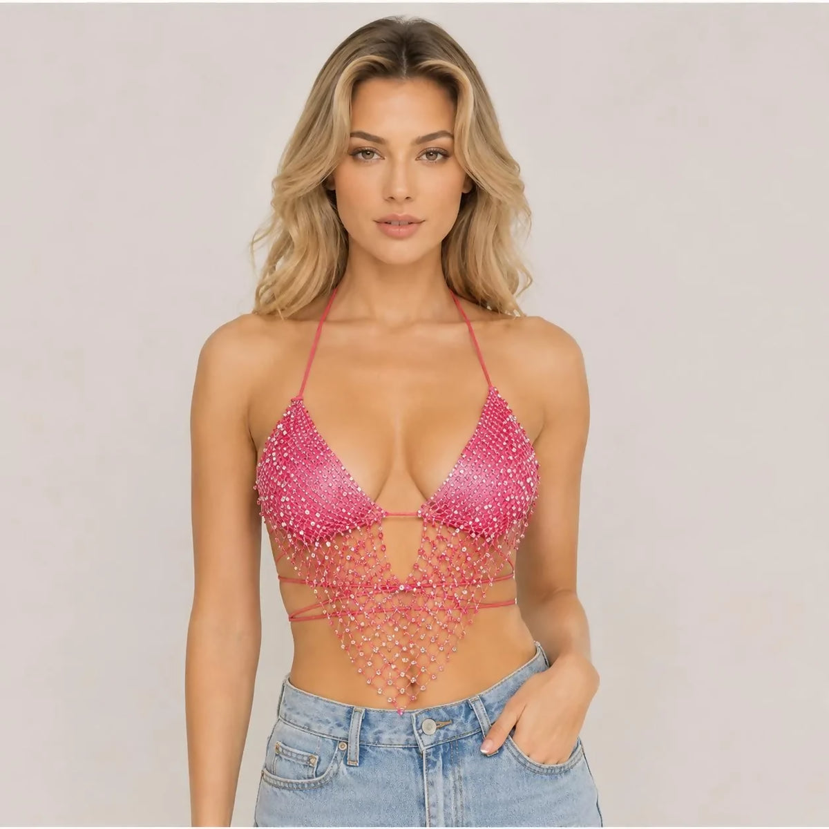 SHEIN Crystal Rhinestone Backless Halter