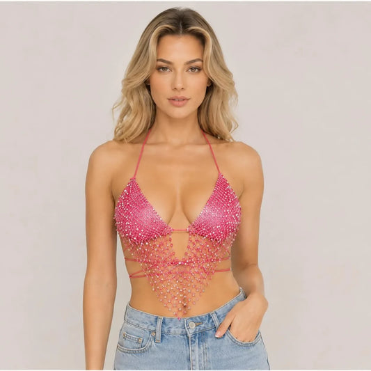 SHEIN Crystal Rhinestone Backless Halter