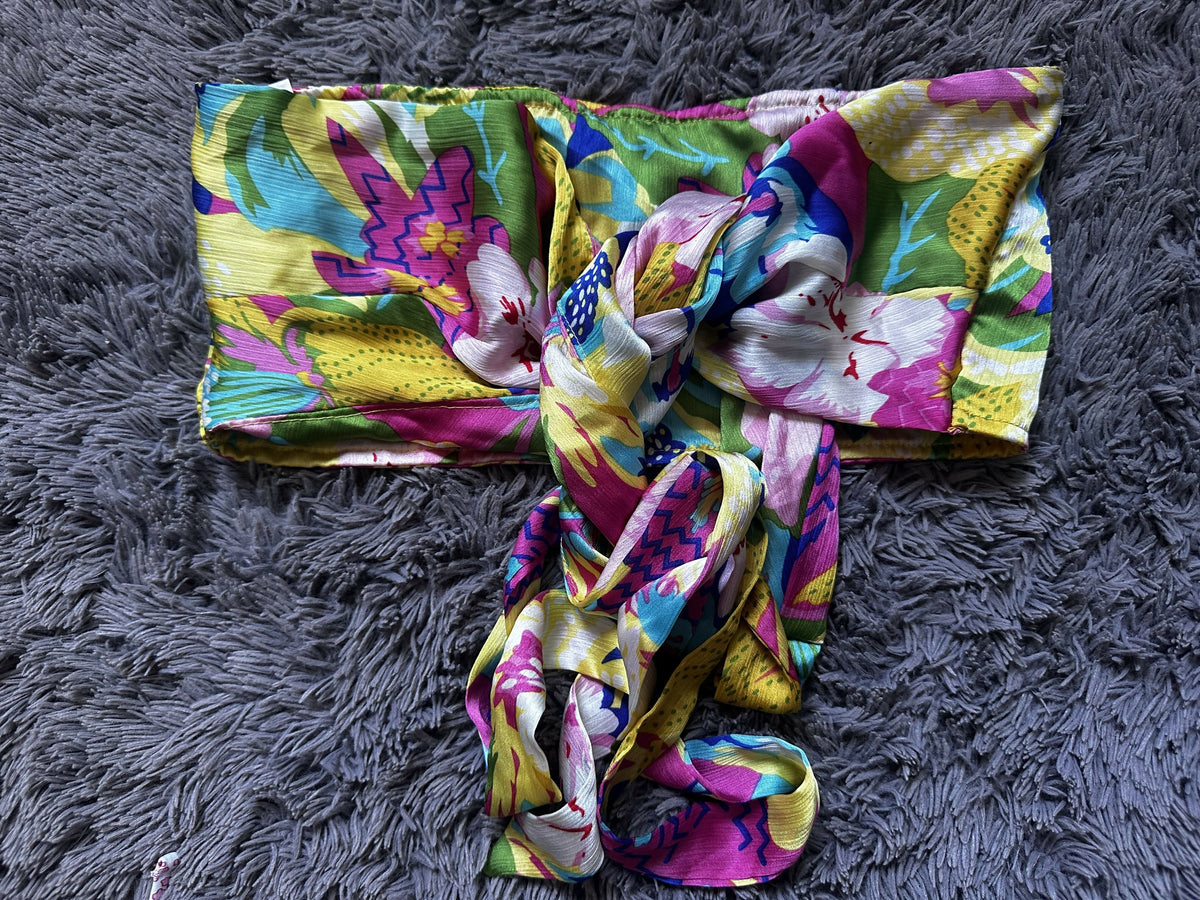 Soleia WYWH Summer Women Tropical Beachfront Casual Colorful Floral Print Criss-Cross Halter Backless Bow Top