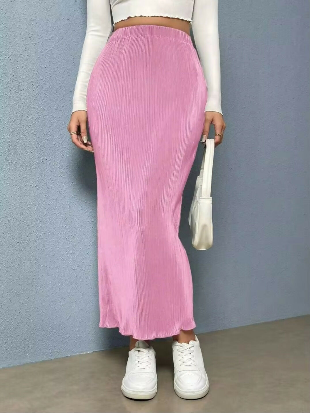 SheIn Plissè Pleated Lettuce Trim Skirt