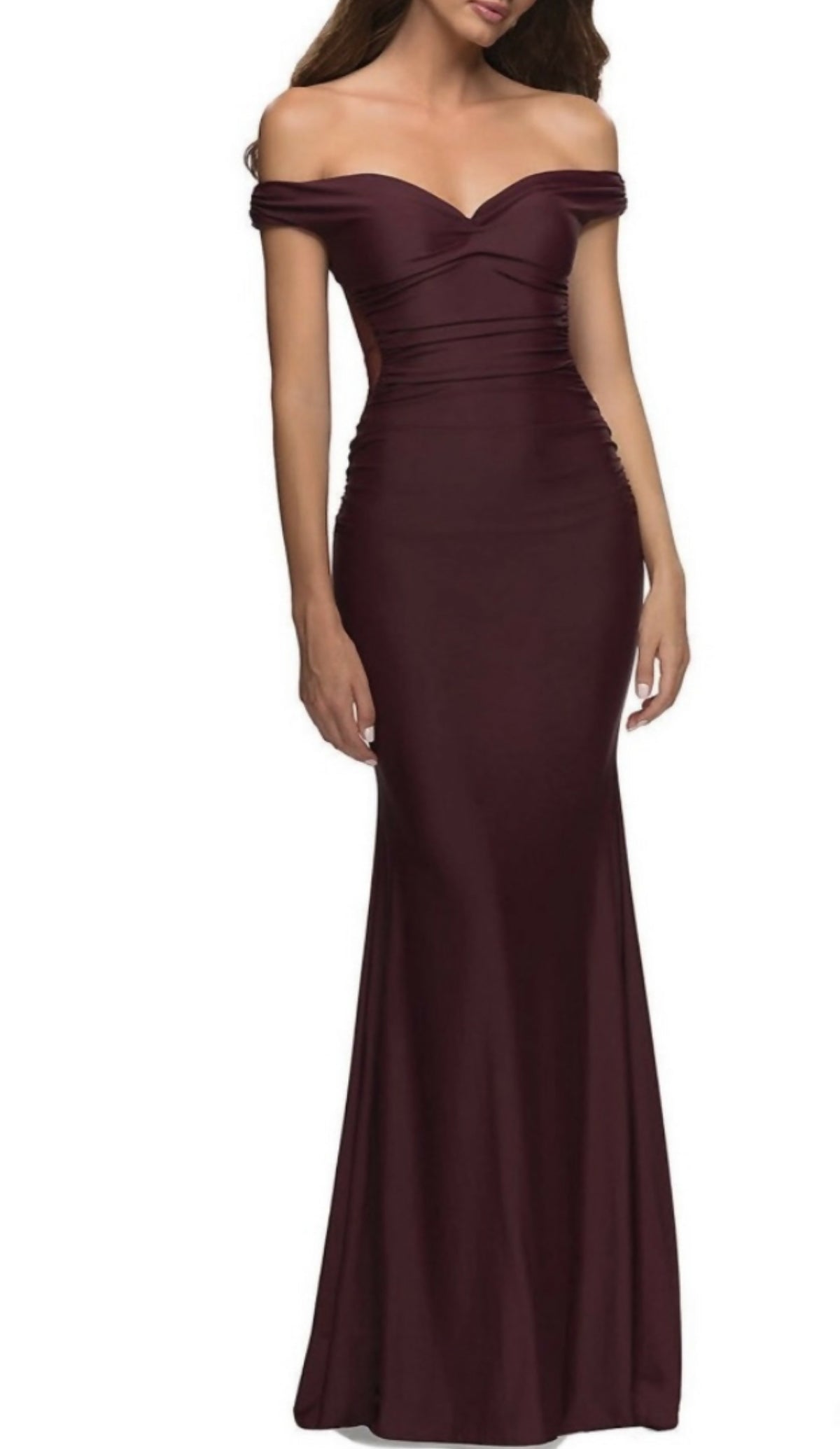 Formal Sheer Back Burgundy Dress