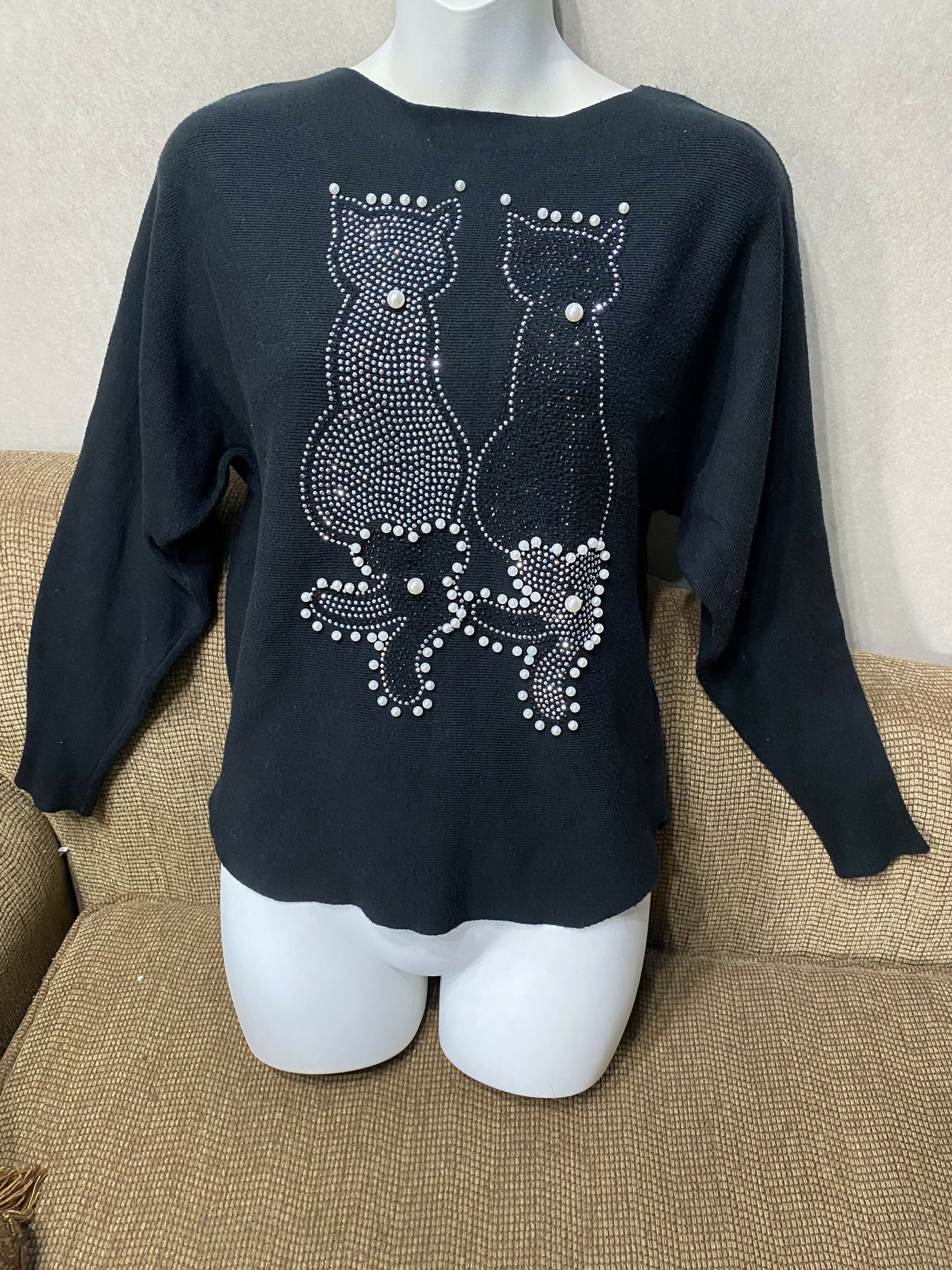 Black beaded cats sweater