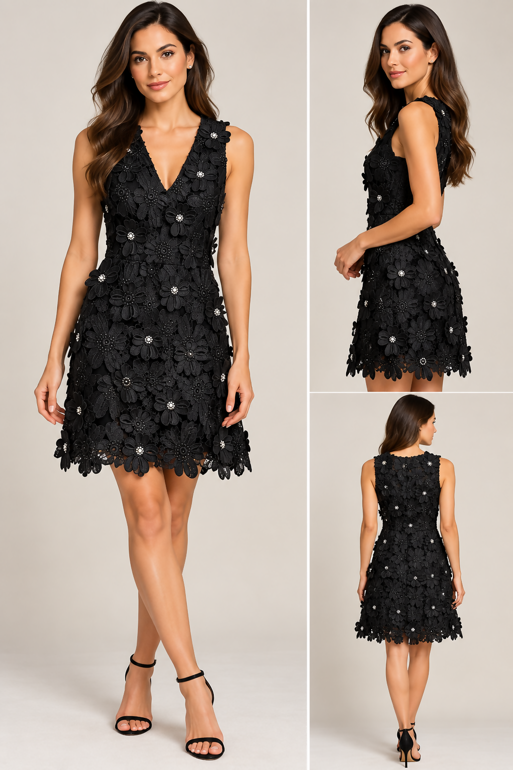 MICHAEL Michael Kors Black Floral Appliqué Dress – Size 00