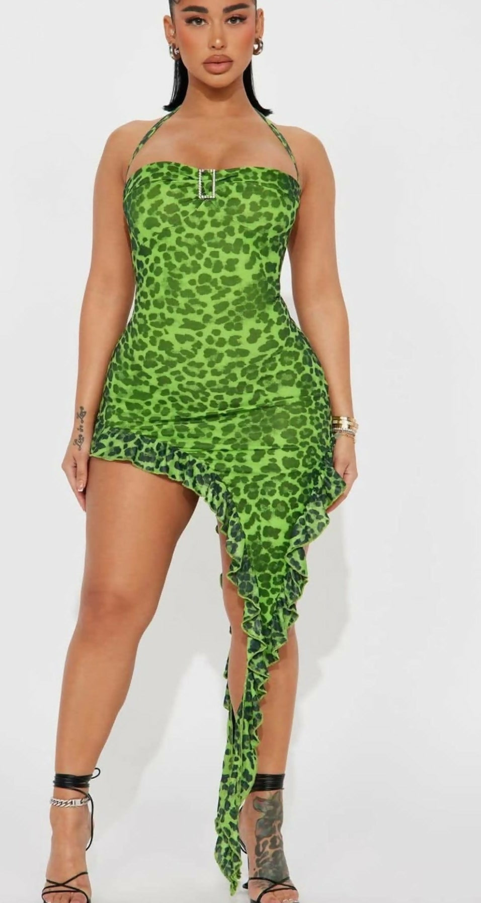 Fashionova Green Leopard Print Dress