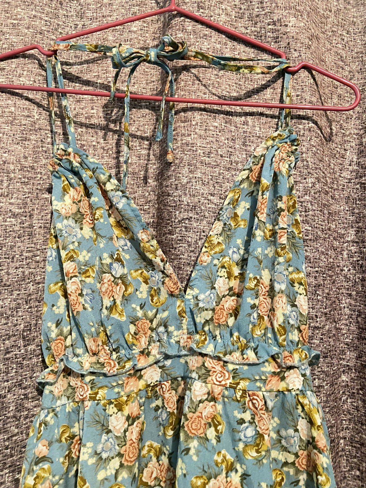 Baby Blue Floral Backless Dress