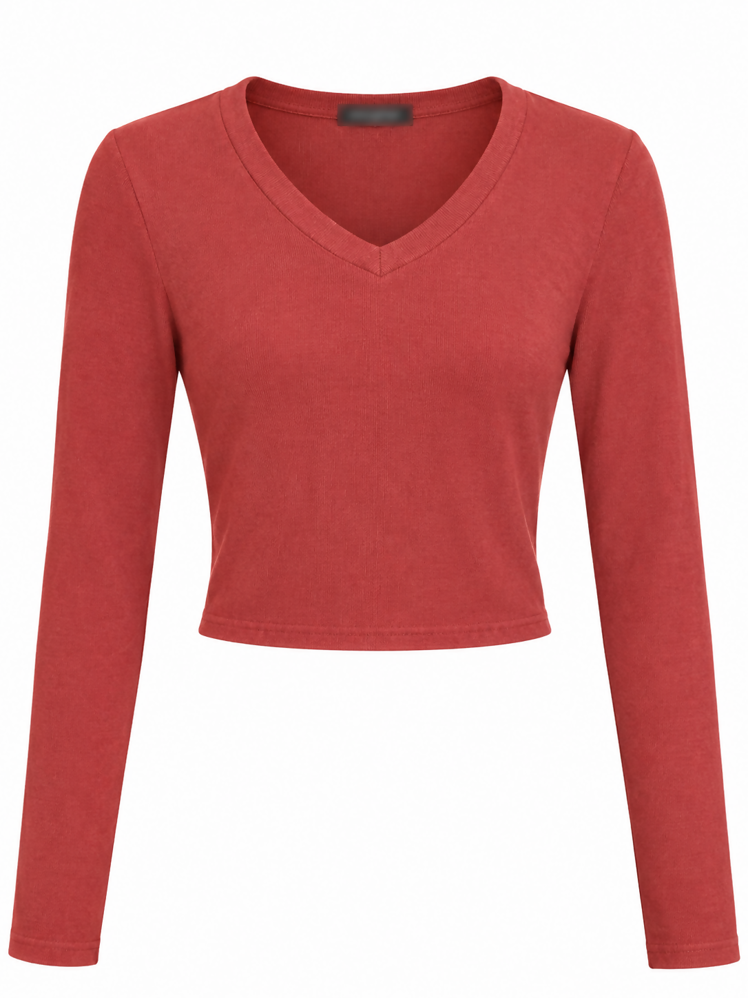 Burnt Orange Ribbed Cropped V-Neck Top