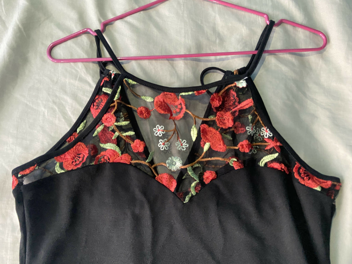 Black - Red Floral Date Night Blouse