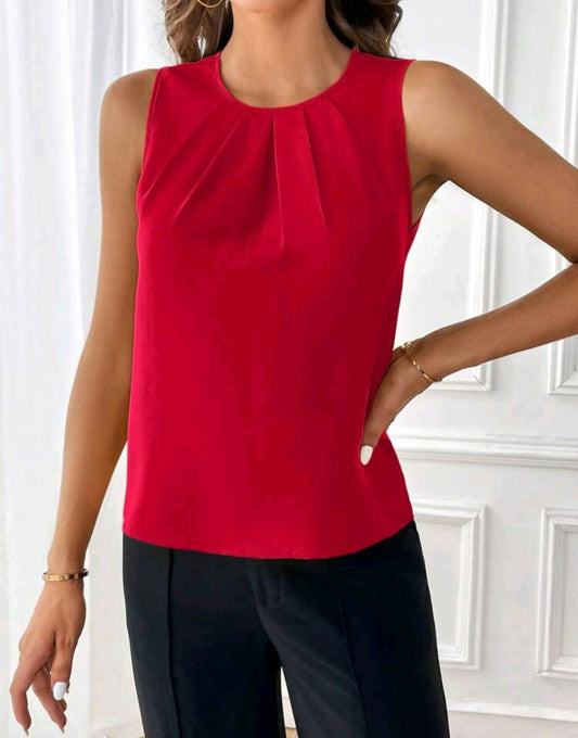 Solid Fold Pleated Blouse